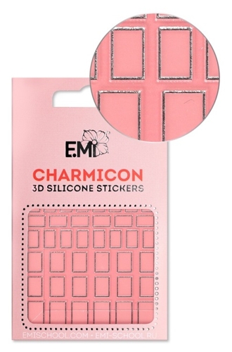 Декор для ногтей №112 Квадраты серебро / Charmicon 3D Silicone Stickers