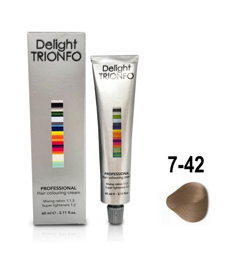 ДТ 7-42 крем-краска стойкая для волос, средне-русый бежевый пепельный / Delight TRIONFO 60 мл