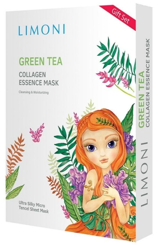 Маска тканевая тонизирующая с зеленым чаем и коллагеном для лица / Green tea collagen essence mask 