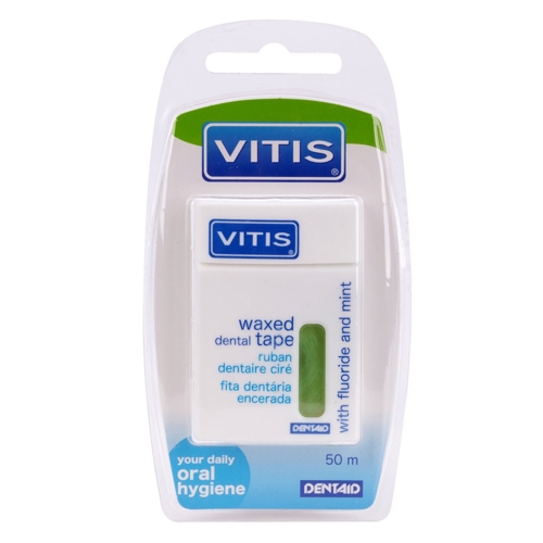 Нить межзубная в твердой упаковке Vitis Waxed Dental Tape with Fluoride and Mint 50 м