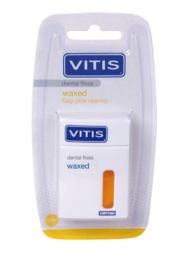 Нить межзубная желтая в твердой упаковке Vitis Waxed Dental Floss 50 м