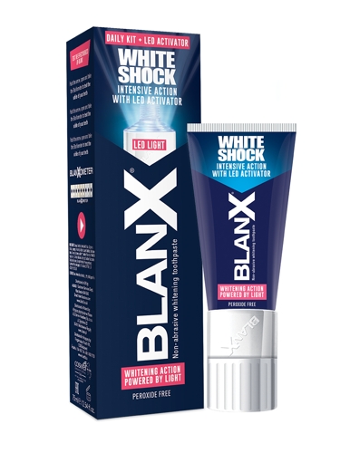 Паста зубная отбеливающая с Led активатором в крышке / BlanX White Shock Protect + LED 50 мл