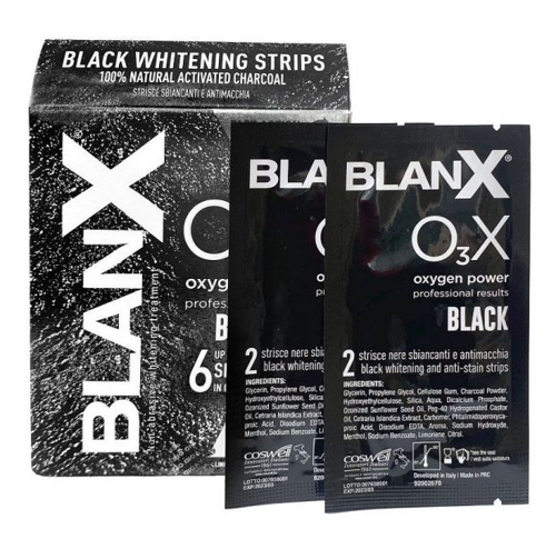 Полоски отбеливающие с углем / BlanX O3X Whitening Strips Black 75 мл